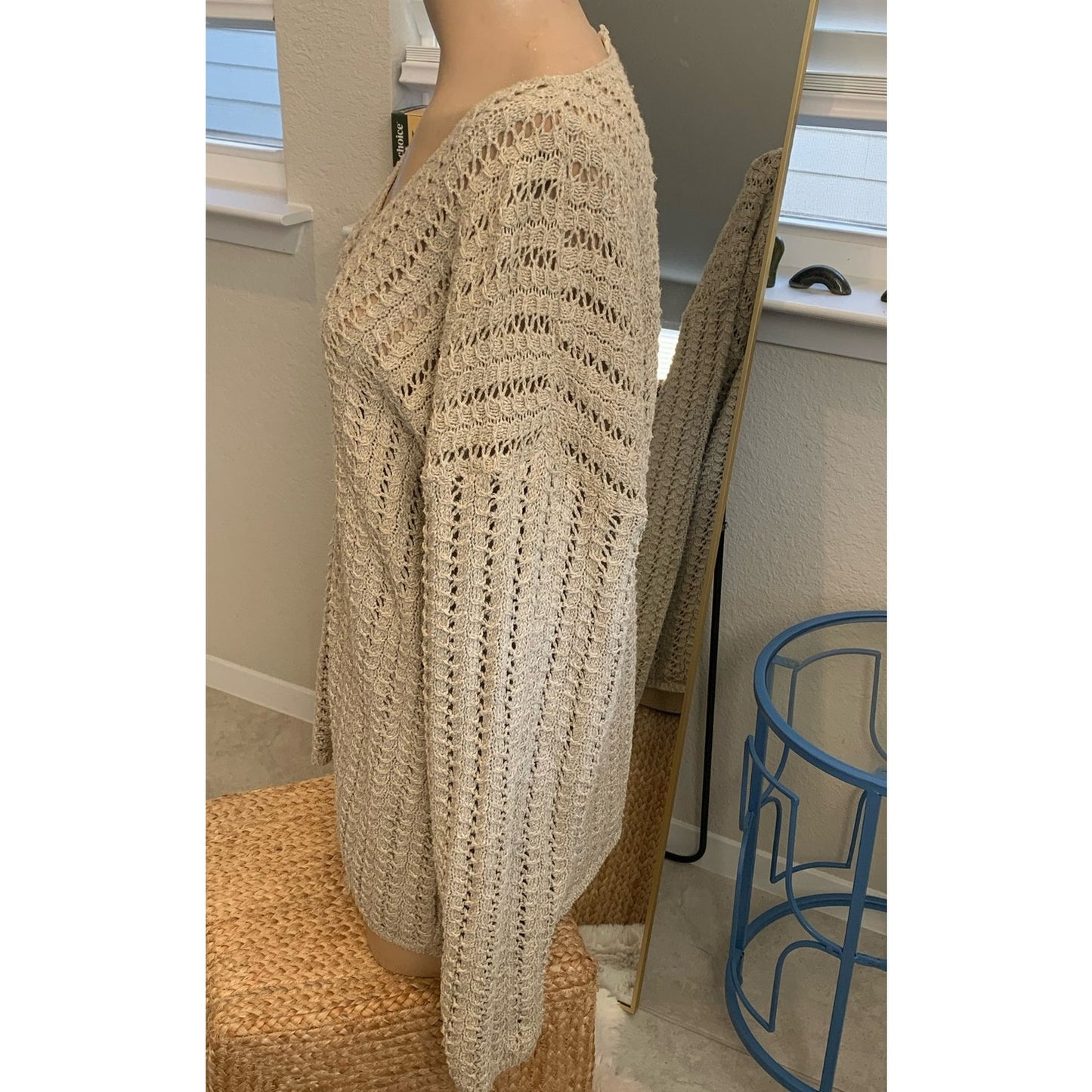 Vintage beige crochet long sleeve pullover sweater sz Large