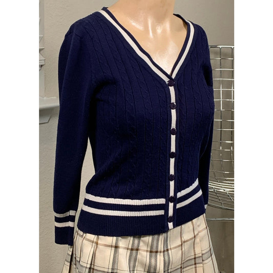 Vintage Deep Navy and white V-neck button down Cardigan sz S