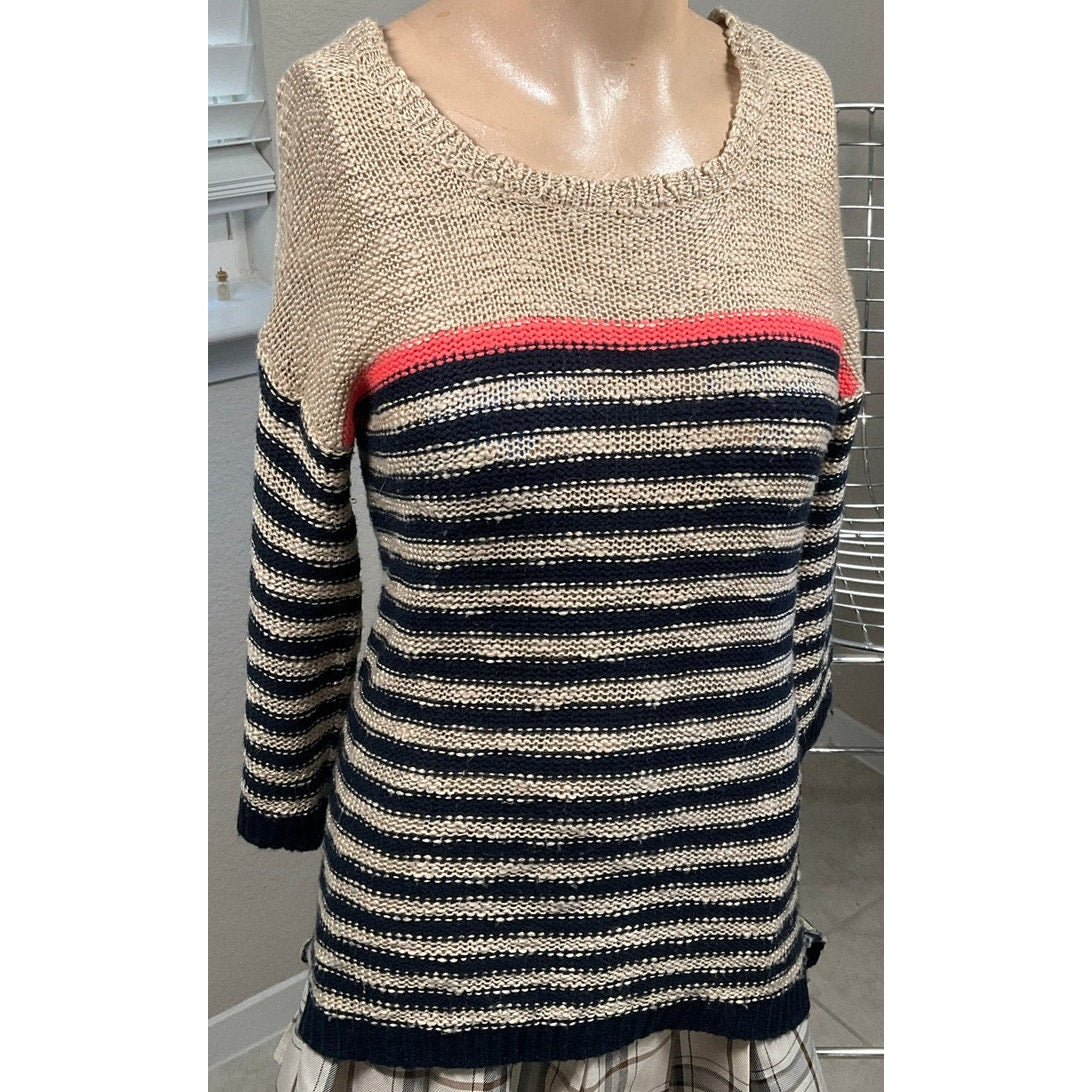 Pink Rose knit stripes pull over light weight sweater sz M