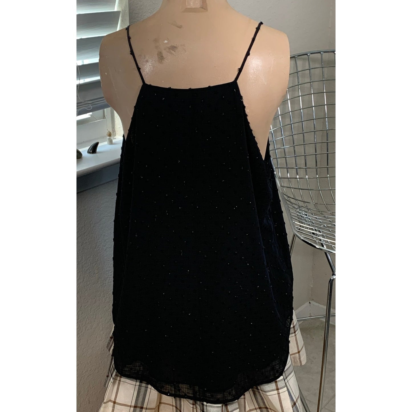 Loft Outlet Women's V Cami top Black dot accent halter sz Large