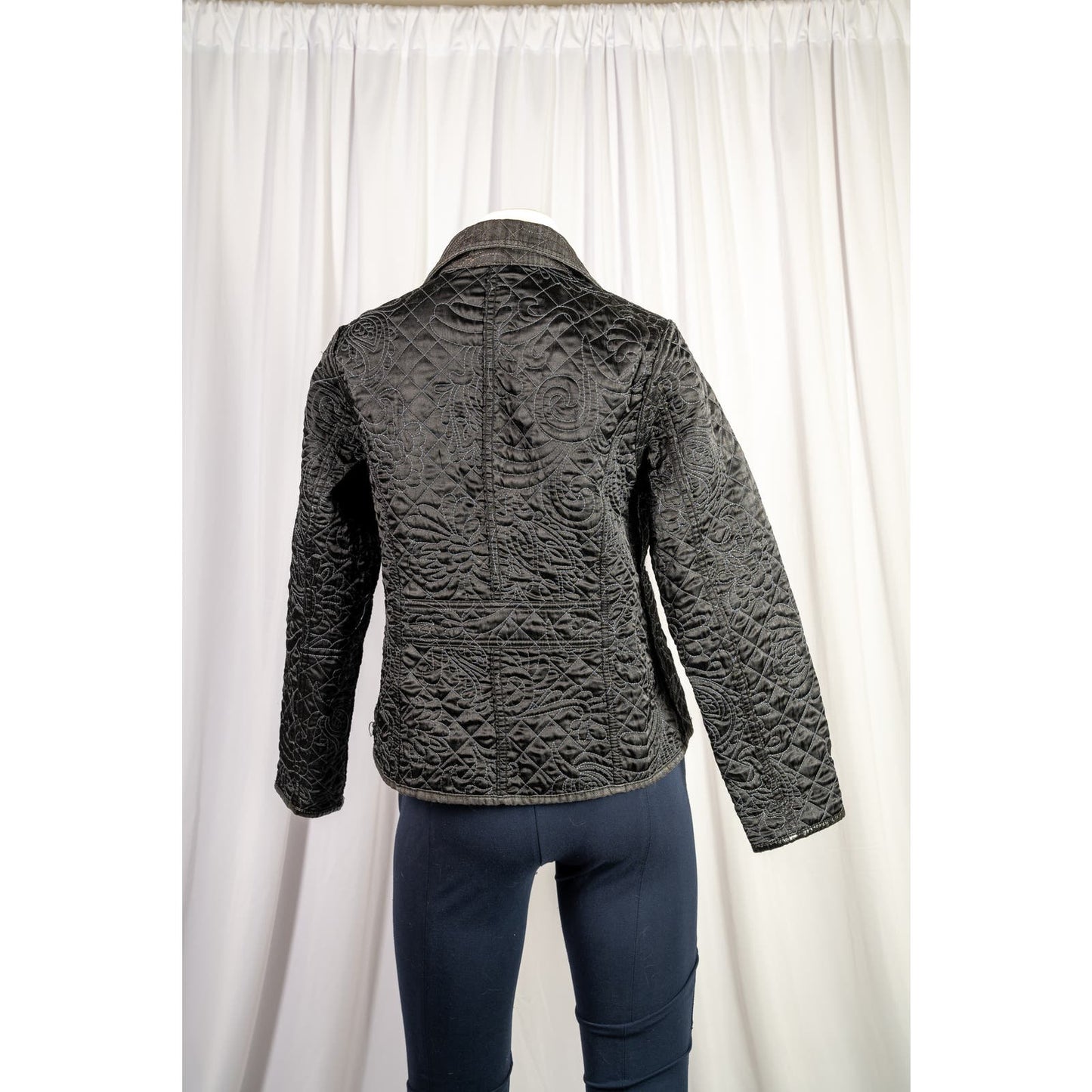 Handmade Black Embroidered Reversible Quilted Jacket Sz M