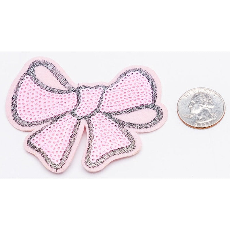 Two matching Pink Sequin Bow iron on patches