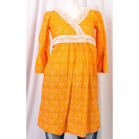 Boho Orange swirl and lace handmade dress sz S