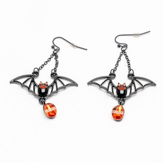 Bat Shape w pumpkin orange stone earrings - NWOT