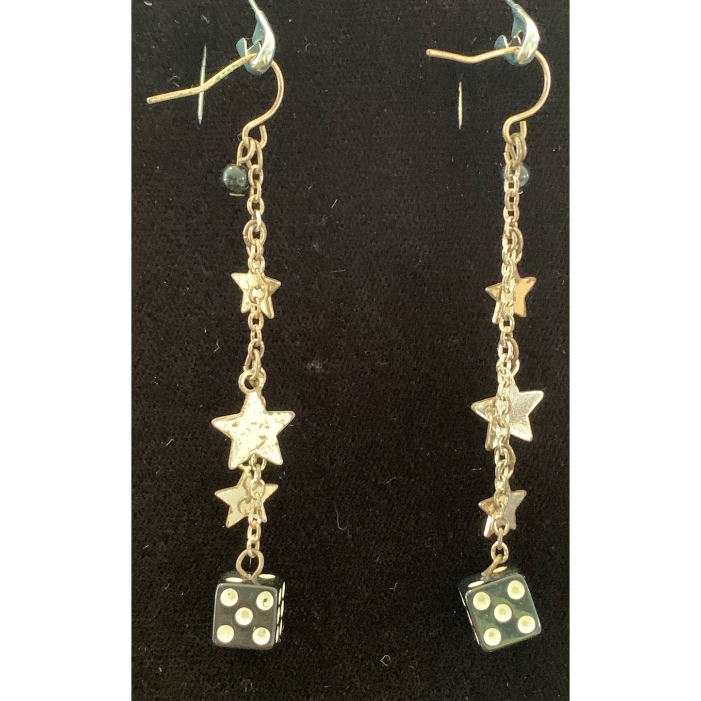 Vintage dangle Stars and Dice silver tone earrings