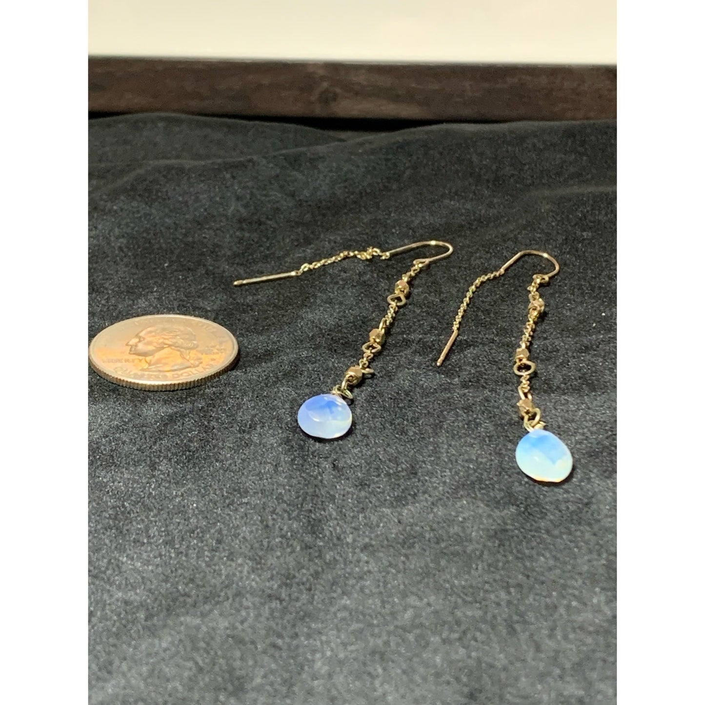 Rainbow Moonstone gold colored chain threader earrings