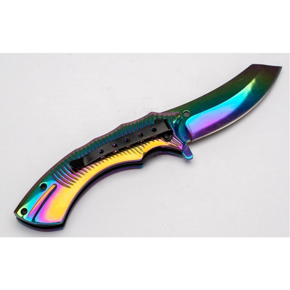 Snake Eye Rainbow Spring assist cleaver pocket knife