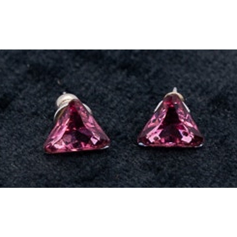 Elegant Triangle Studs in Fuchsia Pink Cubic Zirconia