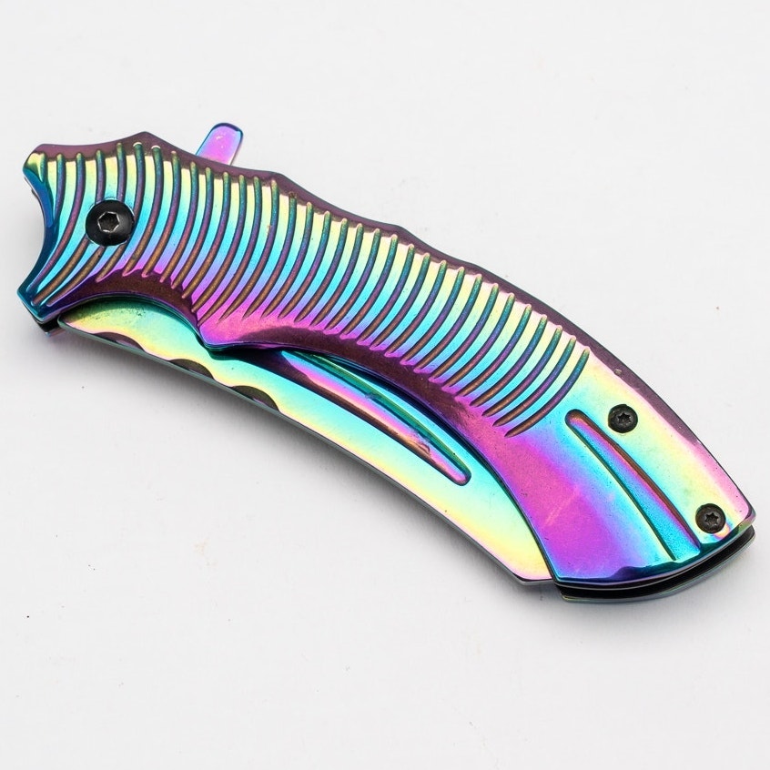 Snake Eye Rainbow Spring assist cleaver pocket knife