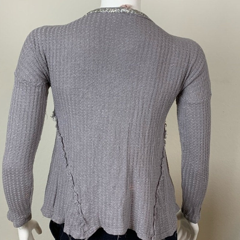 Y2K Juicy Couture blinged babydoll grey knit blouse sz S