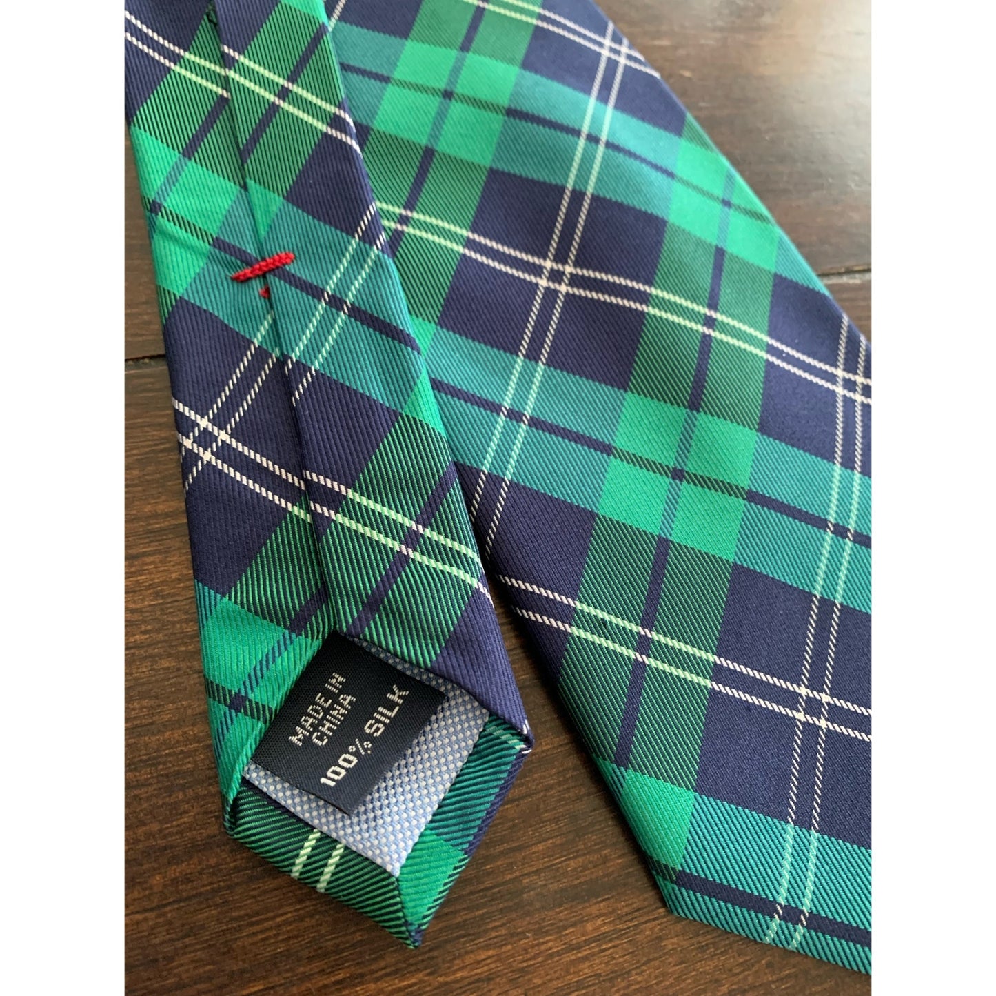 Y2K Tommy Hilfiger Green and blue Plaid silk tie