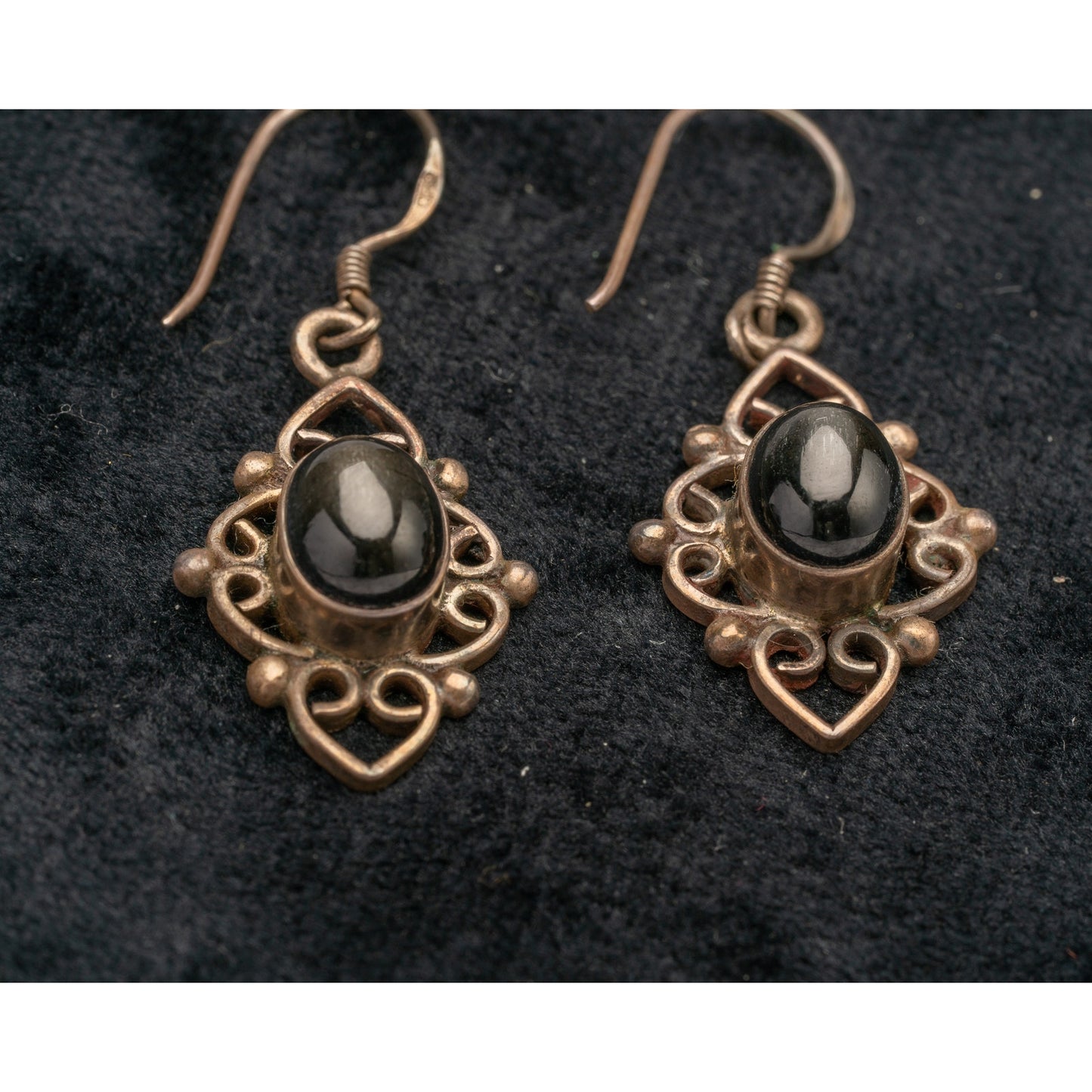 Vintage Black Onyx with Sterling Silver Filagree earrings