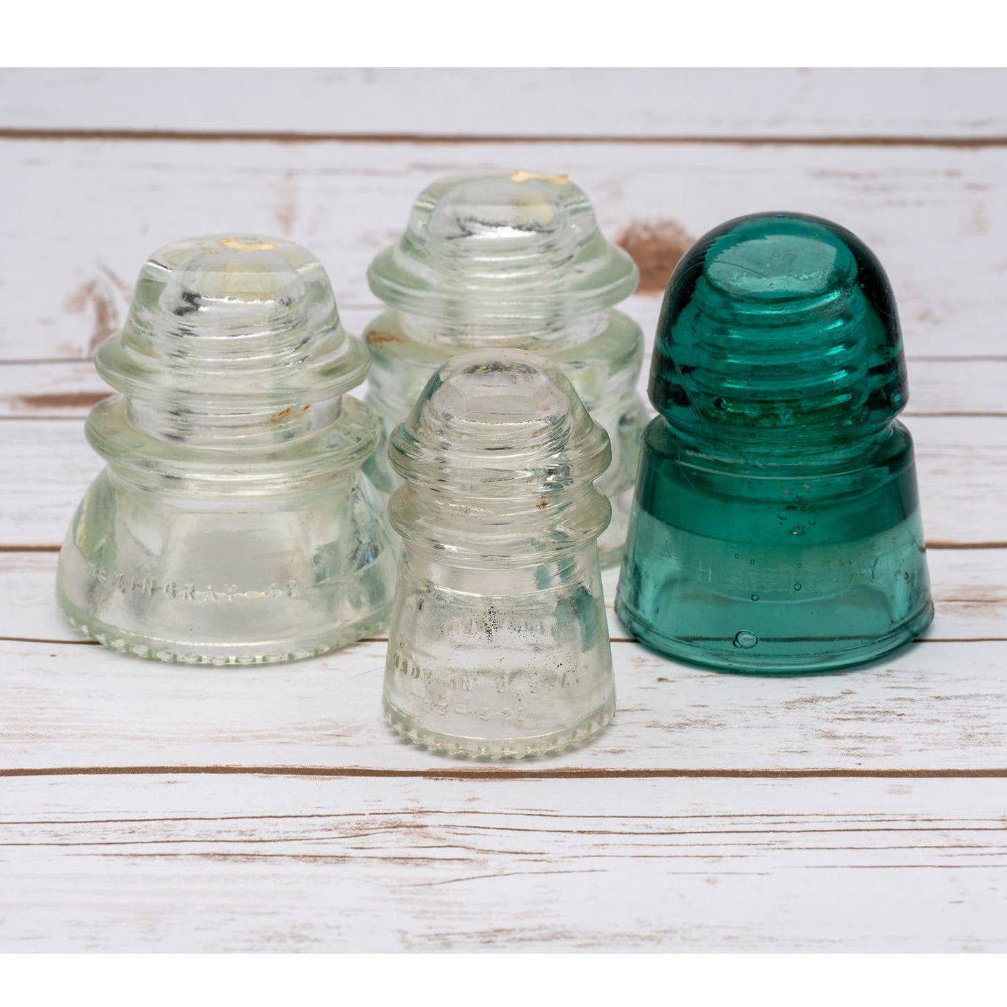 4 Vintage Glass Hemingray Railroad Telephone Insulators