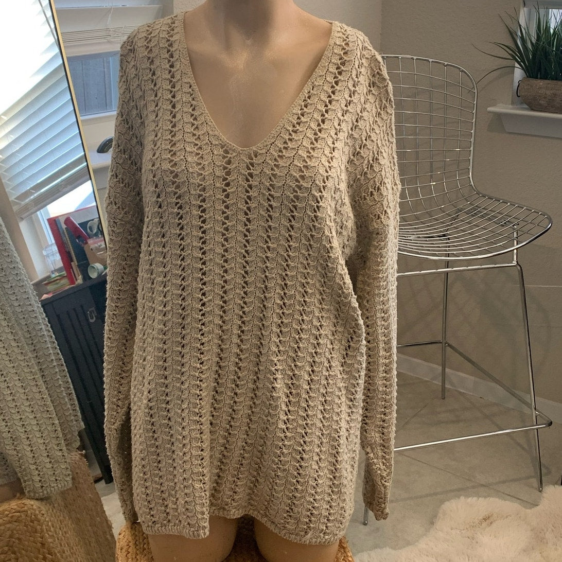 Vintage beige crochet long sleeve pullover sweater sz Large