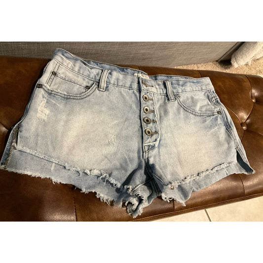 Free People Denim Jean short shorts - sz 27 Button Fly Distressed Light Wash NWOT