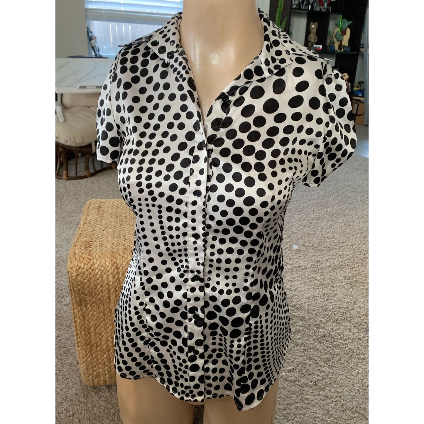 BCX Polka dot button down blouse sz S