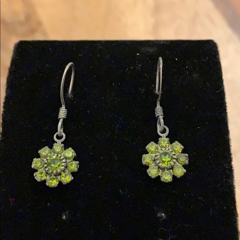 Vintage green apple peridot flower silver earrings