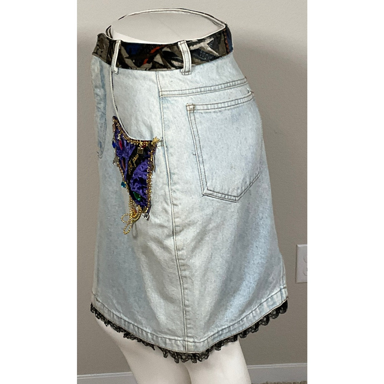 Vintage 80s Acid Wash artsy jean skirt 26" by FJ Jeans by Fillippo