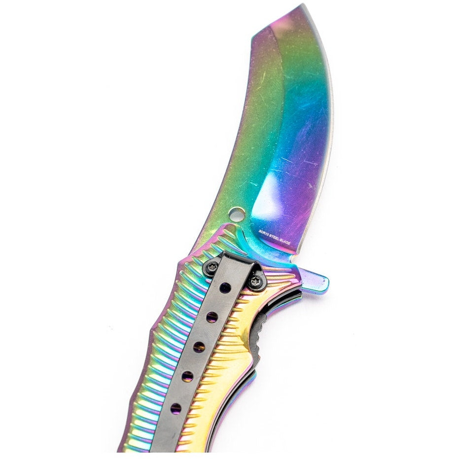 Snake Eye Rainbow Spring assist cleaver pocket knife