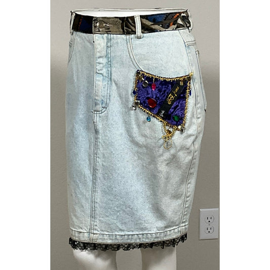 Vintage 80s Acid Wash artsy jean skirt 26" by FJ Jeans by Fillippo