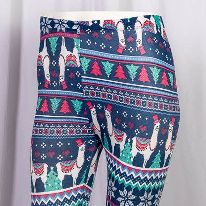 Festive Llama blue holiday leggings size Small