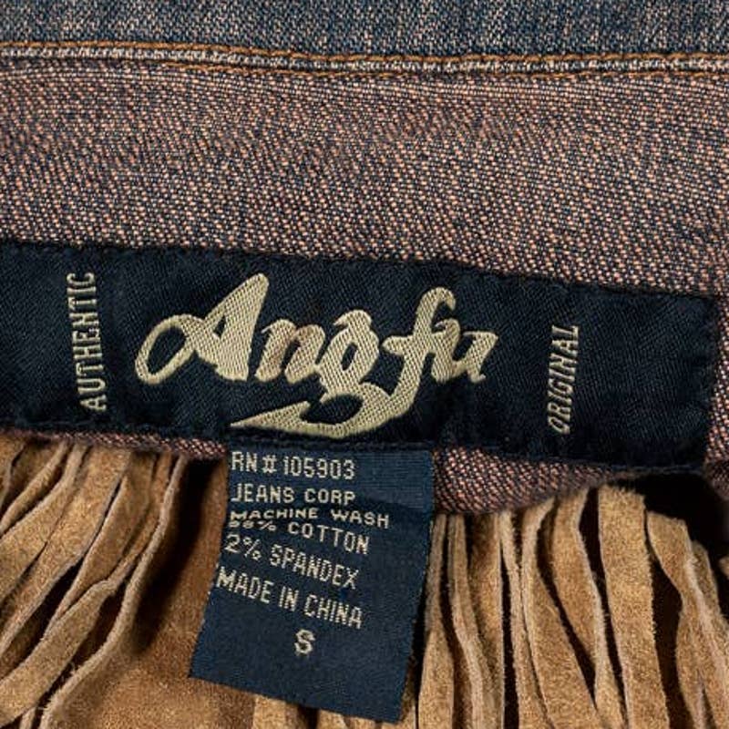 Angfu Denim stonewashed jean jacket sz S - Magically Funky Austin Resale & Thrift