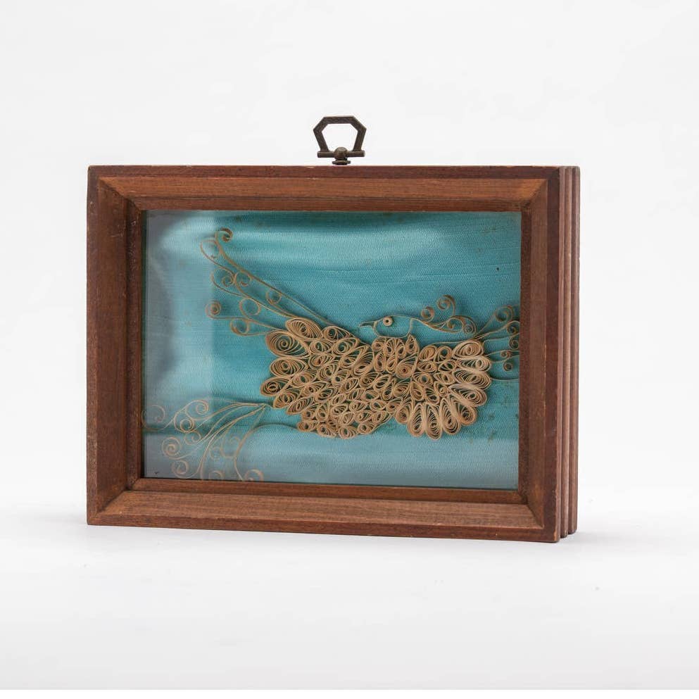 Vintage Boho Quilled peacock bird framed art - Magically Funky Austin Resale & Thrift