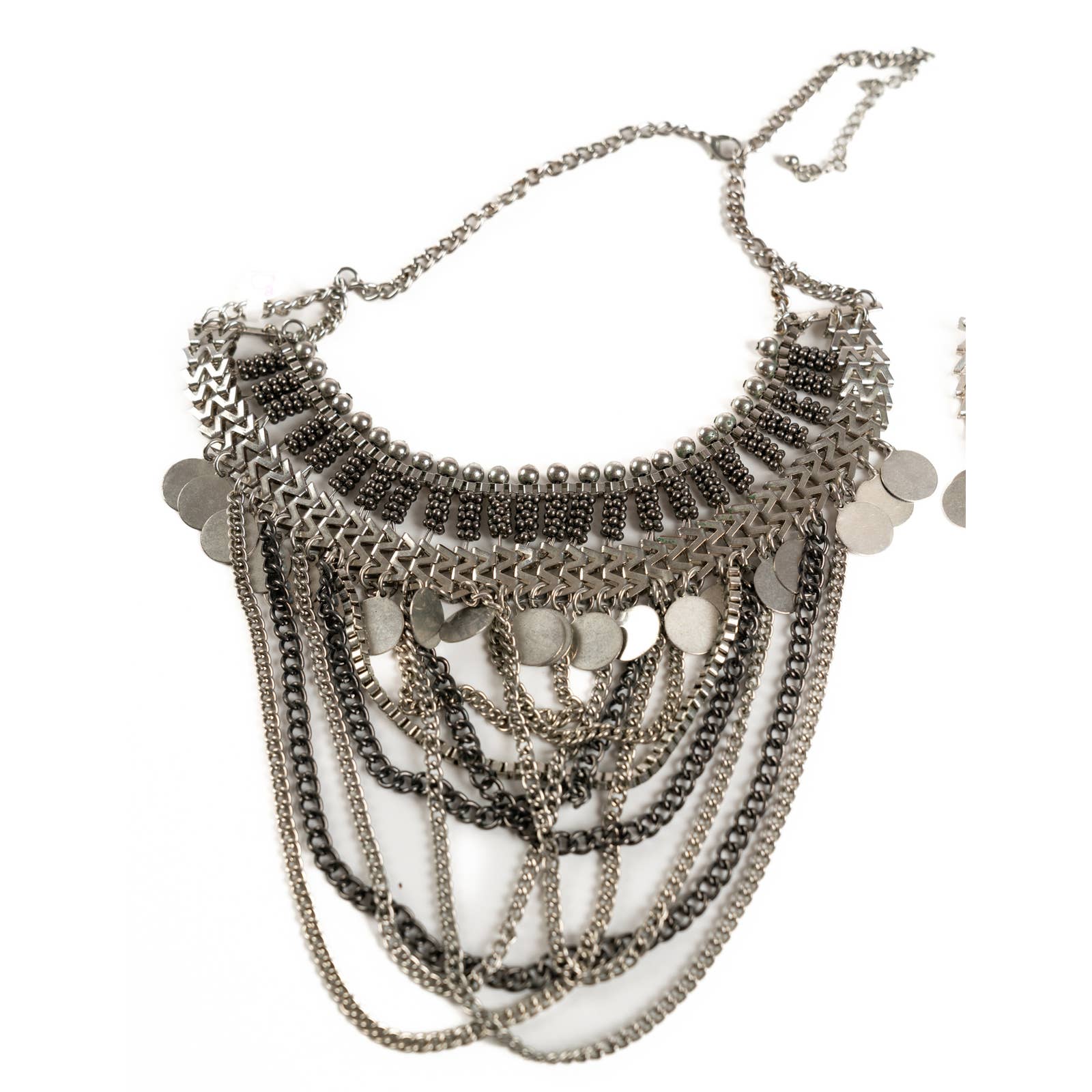 Stacked chain tribal boho statement silver tone necklace - Magically Funky Austin Resale & Thrift