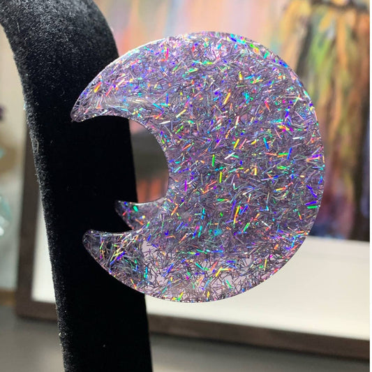 Crescent moon large stud holographic glitter earrings