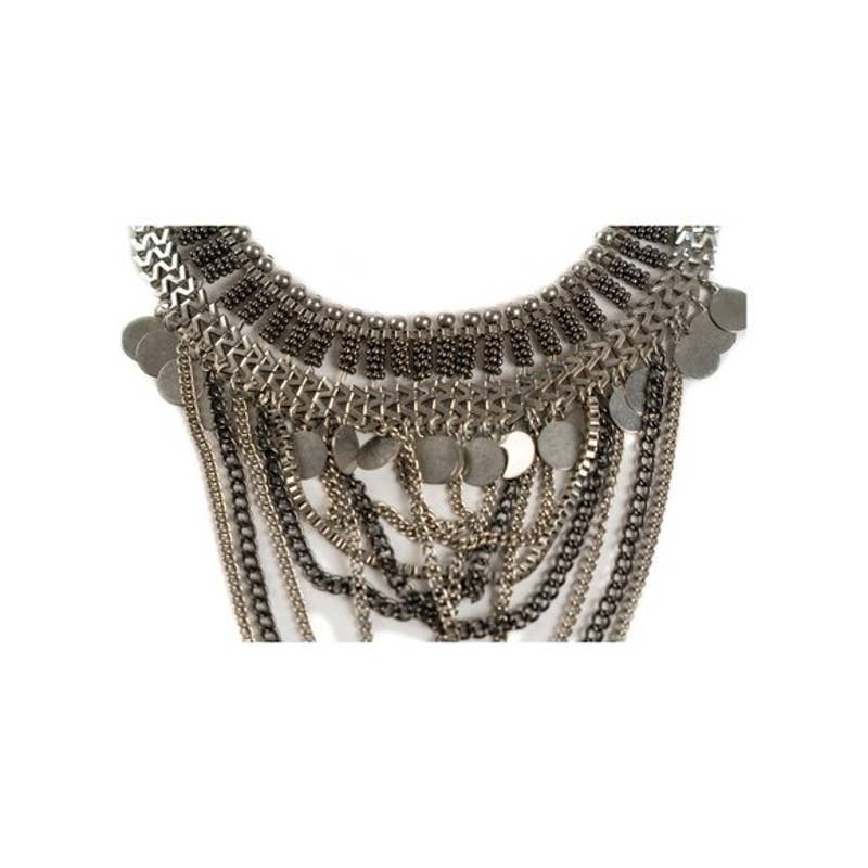 Stacked chain tribal boho statement silver tone necklace - Magically Funky Austin Resale & Thrift