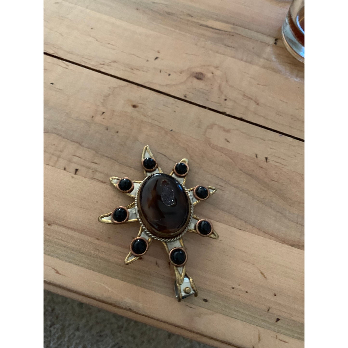 Caramel druzy quartz sunburst pendant