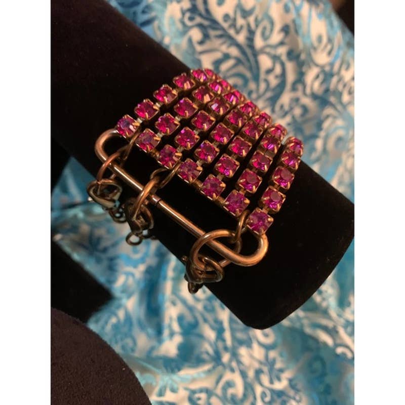 Vintage Pink Rhinestone chain costume jewelry bracelet - Magically Funky Austin Resale & Thrift