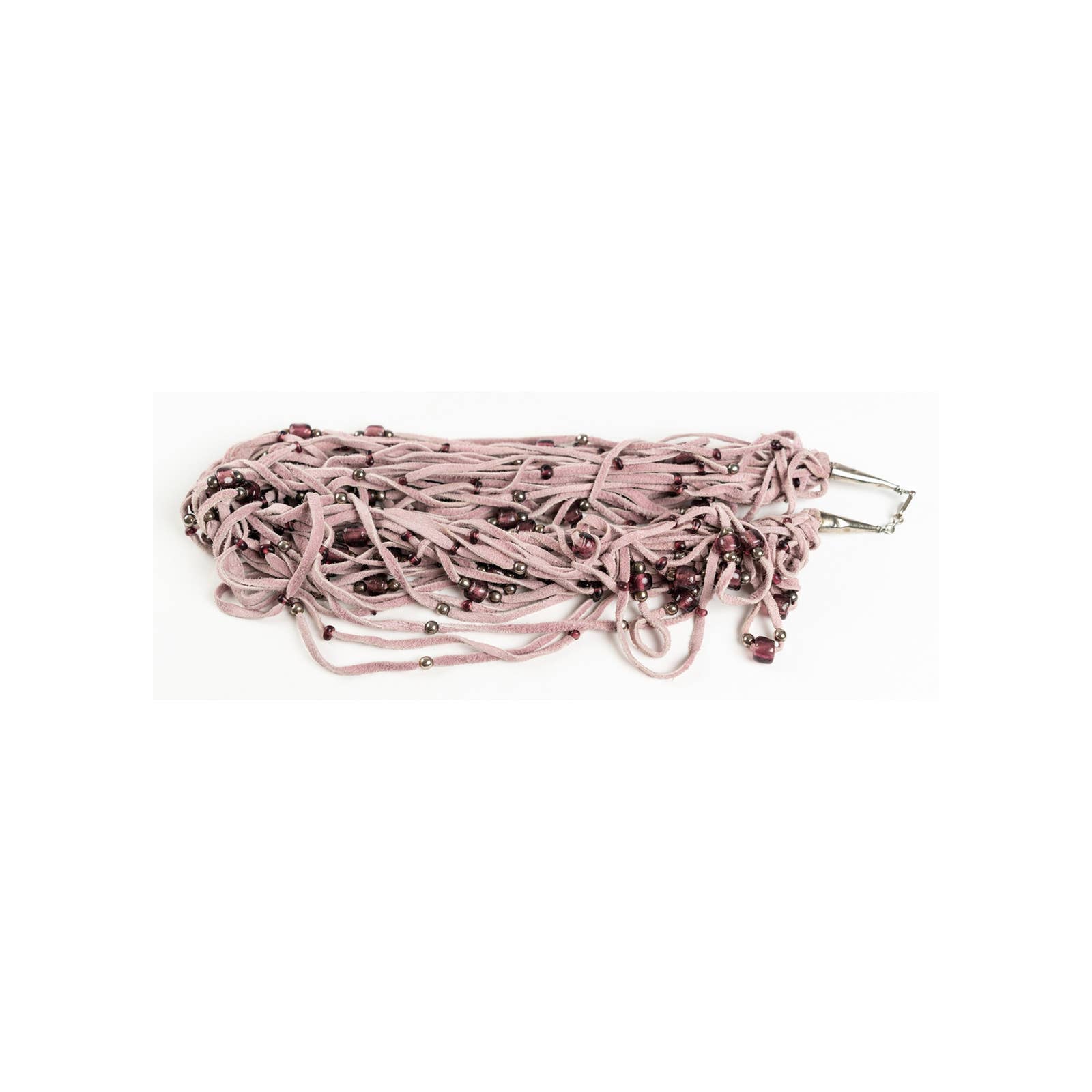 Pink leather multi-strand braided necklace with beads - Magically Funky Austin Resale & Thrift