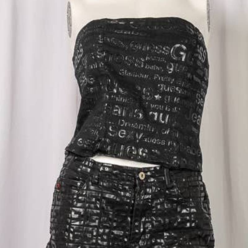 Y2K vintage Guess Cotton and PVC Black fitted crop Sz L - Magically Funky Austin Resale & Thrift