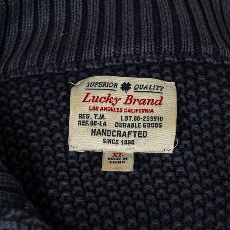 Men's Lucky Brand Blue Cable knit cowl neck sweater sz XL - Magically Funky Austin Resale & Thrift