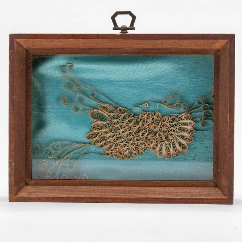 Vintage Boho Quilled peacock bird framed art - Magically Funky Austin Resale & Thrift