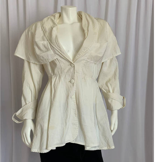 Vintage Cream flowing Trench puffer coat sz M - Magically Funky Austin Resale & Thrift