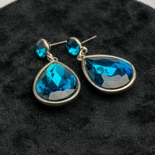 Large aqua marine blue teardrop earrings