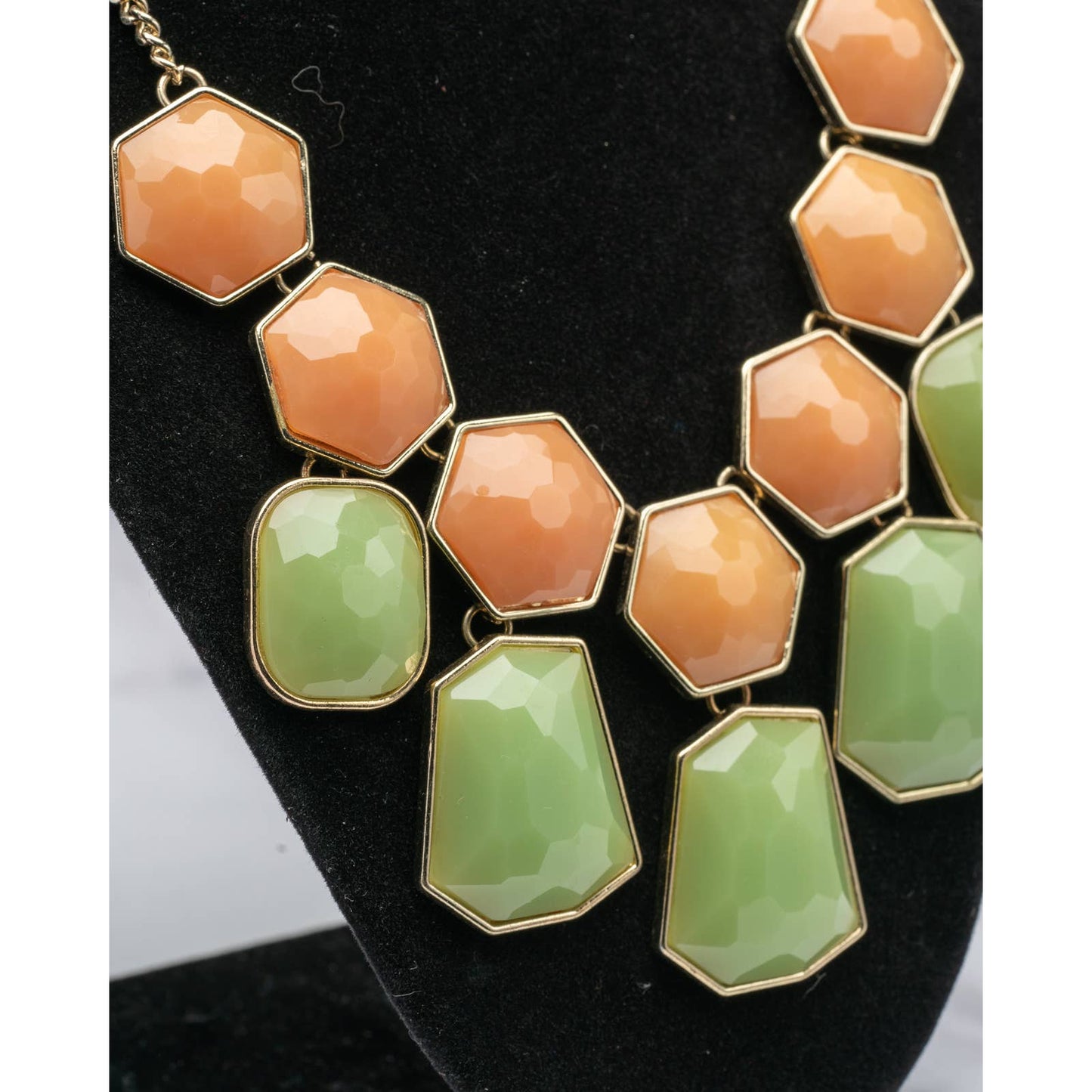 Large Orange and green geometry statement necklace - Magically Funky Austin Resale & Thrift