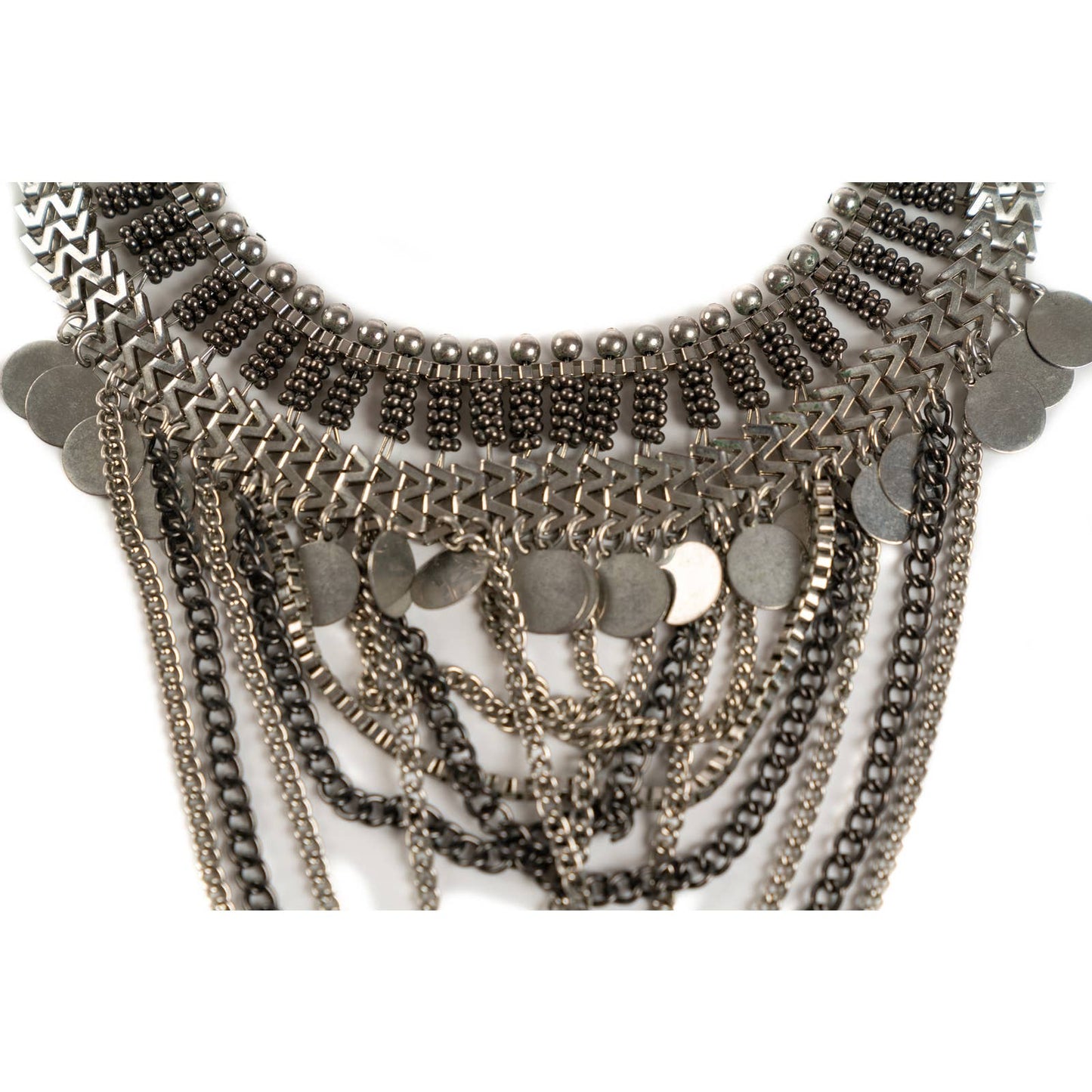 Stacked chain tribal boho statement silver tone necklace - Magically Funky Austin Resale & Thrift