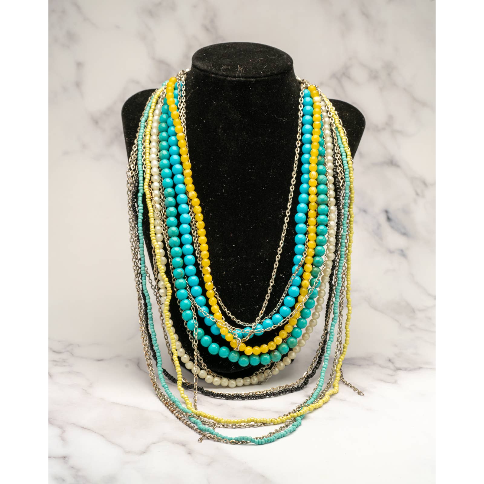 Vintage Multi-strand blue bead and metal necklace - Magically Funky Austin Resale & Thrift