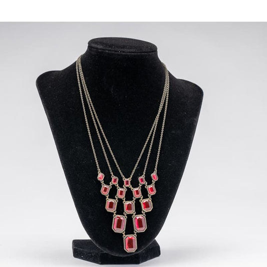 Vintage Art Deco multi-chain necklace with faux rubies