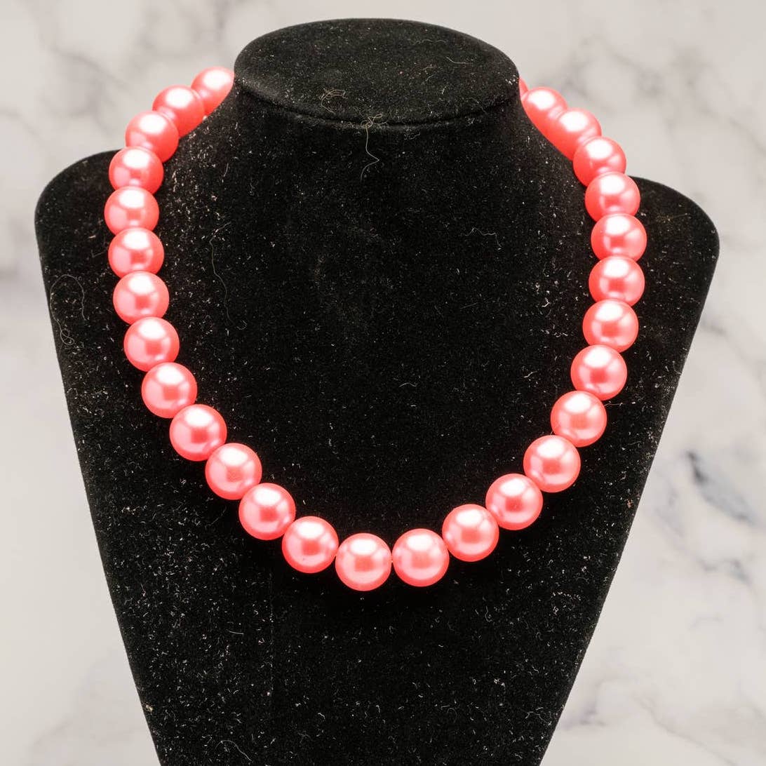 Pink faux pearls on stretchy necklace - Magically Funky Austin Resale & Thrift