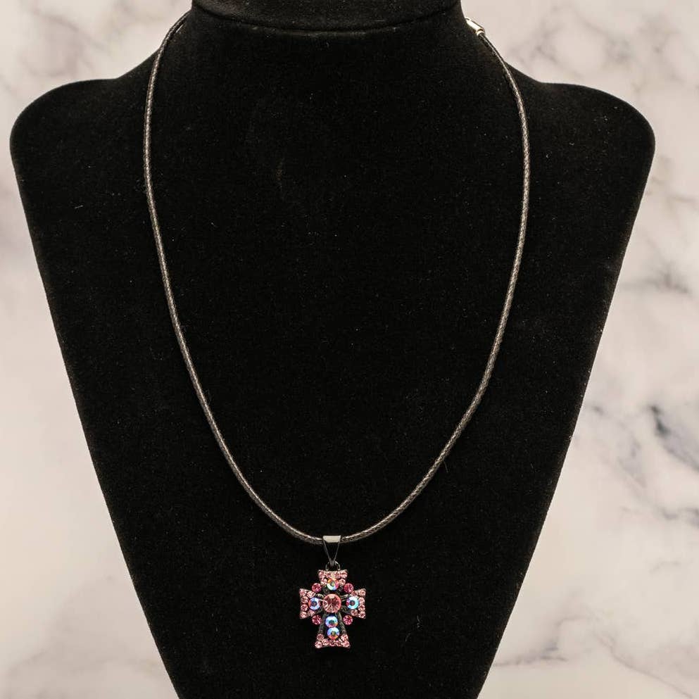 Pink Rhinestone cross necklace - Magically Funky Austin Resale & Thrift