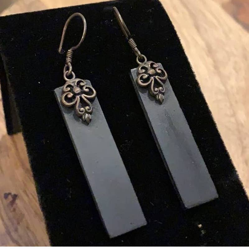 Art Deco Steampunk Victorian Slate style drop earrings - Magically Funky Austin Resale & Thrift