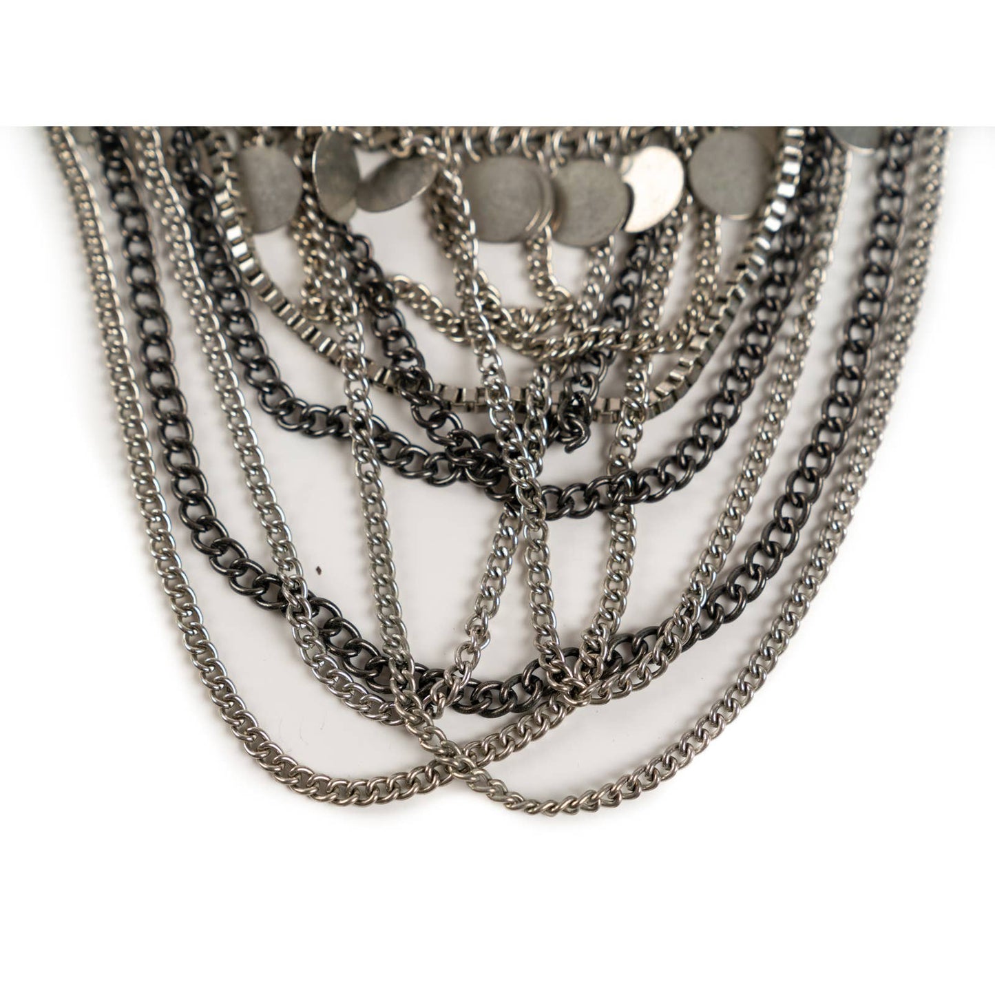 Stacked chain tribal boho statement silver tone necklace - Magically Funky Austin Resale & Thrift