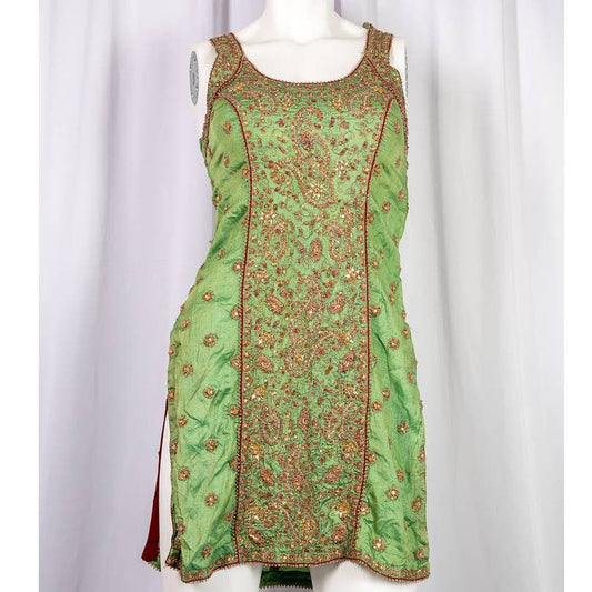 Seasons Sentiments green embroidered tunic kurti sz S