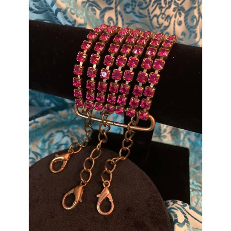 Vintage Pink Rhinestone chain costume jewelry bracelet - Magically Funky Austin Resale & Thrift