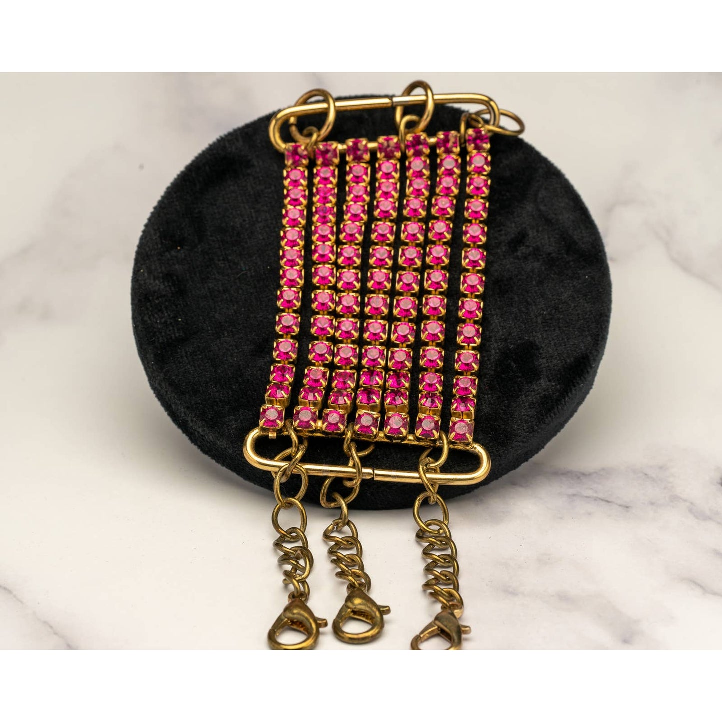 Vintage Pink Rhinestone chain costume jewelry bracelet - Magically Funky Austin Resale & Thrift