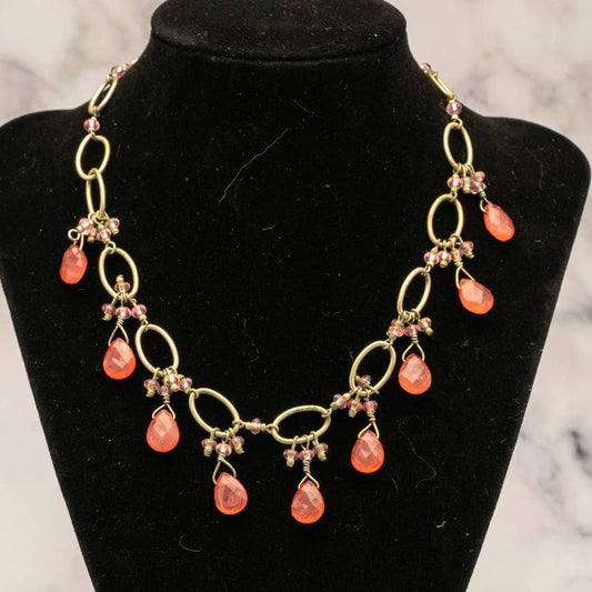 Pink teardrop dangle beaded necklace - Magically Funky Austin Resale & Thrift